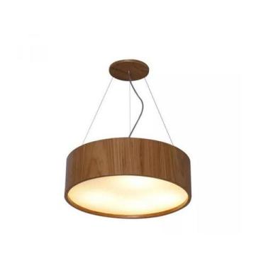 Imagem de Lustre Pendente Redondo Cilíndrico 40x16cm Em Madeira Imbuia - FOXLust