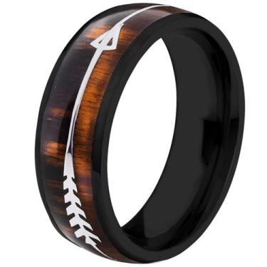 Imagem de Anel Flecha Madeira Masculino E Feminino de Aço Inox - Balderman, Pret