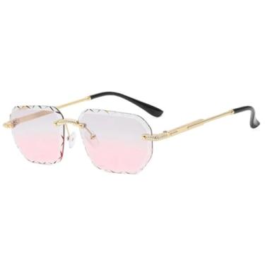 Imagem de Óculos de sol sem aro da moda, feminino, masculino, com corte, retrô, sem armação, proteção UV400 (dourado, cinza, rosa)