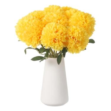 Imagem de HARFINGTON 12 peças de flores artificiais de crisântemo, flores artificiais de crisântemo, buquê de flores falsas de seda para decoração de festa de casamento, jardim e casa, amarelo