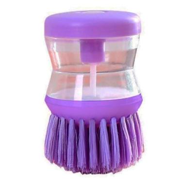 Imagem de Escova De Limpeza Com Recipiente Para Detergente Multiuso Lava Louças (ROXO)