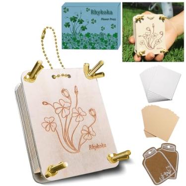 Imagem de Rhykoka Prensa de flores de bolso, mini kit de prensa de flores de 6 camadas, micro prensagem de flores, preservação portátil de pétalas de folhas pequenas para amantes de artes e artesanato (ouro)