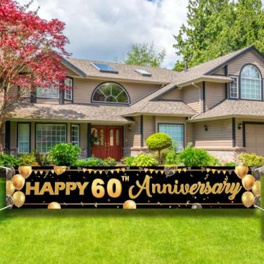 Imagem de Placa de banner de feliz aniversário de 60 anos - decoração de casamento de 2,8 x 4 m para casais, decorações de festa ao ar livre no quintal para homens e mulheres.
