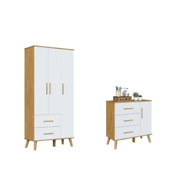Imagem de Kit Guarda Roupa e Cômoda Infantil Moveis Peroba Sky MDF Ls