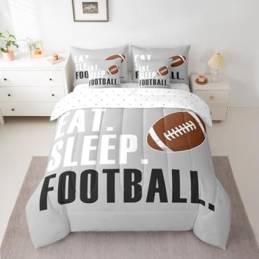 Imagem de Feelyou Jogo de cama Queen com edredom de futebol americano, esportivo, 7 peças, cinza, marrom, para crianças, meninos, meninas, adolescentes, cinza, marrom, para crianças, meninos, meninas,