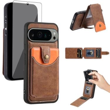 Imagem de Asuwish Capa de celular para Google Pixel 9 Pro XL, capa tipo carteira compatível com Magsafe, protetor de tela de vidro temperado, suporte fino, compartimento para cartão de crédito, Pixel9 9Pro