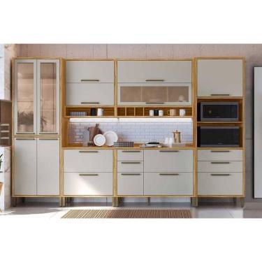 Imagem de Kit Cozinha Modulada 6 Peças Syrah (2Aéreos+2Balcões+1Paneleiro+1TorreQuente) C6P114 Amendoa/Off White - Ronipa