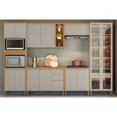 Imagem de Kit Cozinha Completa 6 Peças Allure (2Aéreos+2Balcões+1Cristaleira+1TorreQuente) CP20 Jequitiba/Gris Fosco - Linea Brasil