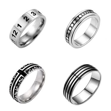 Imagem de Supra Diamanto 4 peças de anéis de aço inoxidável simples para homens, anéis de casamento para homens, totem de casamento, prata, vintage, conjunto de anéis de ansiedade, tamanho 7-12, Metal, Sem