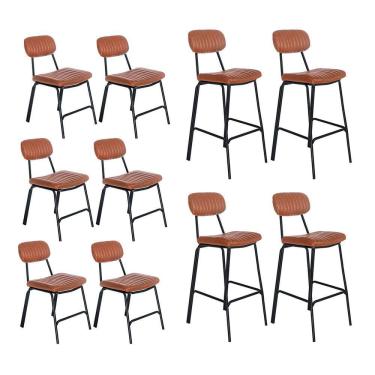 Imagem de Kit 6 cadeiras + 4 banquetas estofadas industrial Loft Vintage Boston