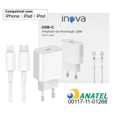 Imagem de Carregador Fonte USB-C 20W Turbo + Cabo Original Inova com Nota Fiscal