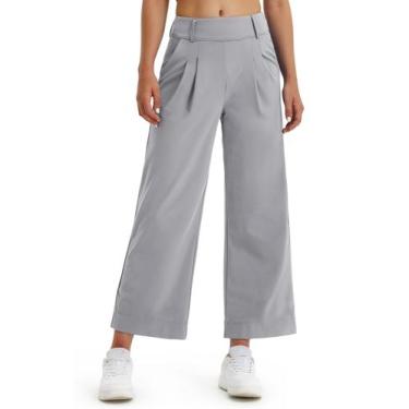 Imagem de Calça social de perna larga Libin para mulheres de cintura alta cinza 