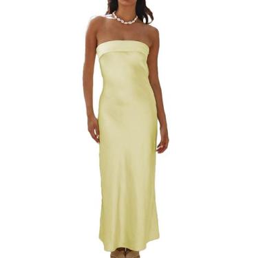 Imagem de Vestido maxi Realtix, seda acetinada, sem encosto, camiseta tubular fe