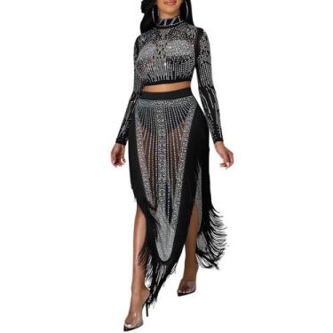 Imagem de Vestido PORRCEY Sexy Hot Drilling, 2 peças, Bodycon Party, feminino