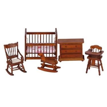 Imagem de menolana Conjunto de 5 peças de móveis para casa de bonecas 1:12, artesanato, jogos de dramatização de madeira, simulação, brinquedos infantis para meninos e