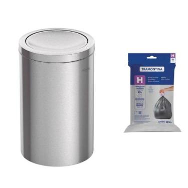 Imagem de Lixeira Tramontina Swing Basculante 20L Redonda Inox Acetinado + Saco 