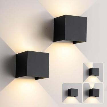 Imagem de Nigaut Pacote com 2 lâmpadas de parede externas, 15 W 3000 K, à prova d'água, pretas para cima e para baixo, luzes de arandela para pátio, varanda com ângulo de feixe ajustável de 0-120° LED para