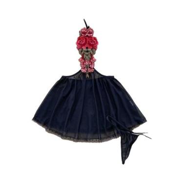 Imagem de Macacão Feminino Sem Mangas, Slim, Costas Descobertas, Saia Mini Pliss