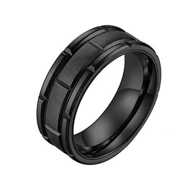 Imagem de Anel masculino de aço de titânio banhado a preto e azul fosco de 8 mm, 10, Strass, Zircônia cúbica