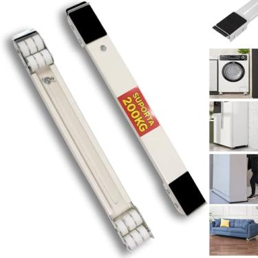 Imagem de Suporte Móvel com Rodinhas Reforçado para Eletrodomésticos, Suporta 200 Kg, Com Ajuste Tamanho, Com Sistema de Freio, Base Ajustável Resistente Geladeiras Máquinas de Lavar Fogão Móveis PREIS (Branco)