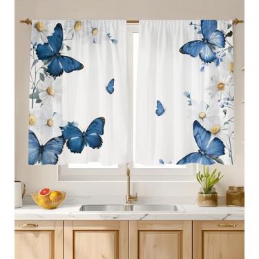 Imagem de Stanoha Cortinas de cozinha (2 peças) sobre a pia para janela do banheiro, café, cortinas para cocina, quinta, curta, mini cortina, borboleta, flor, elegante, rústica, moderna, fofa - 66 × 91 cm