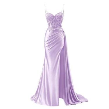 Imagem de Vestido de baile RUMUGUYA Plus Size, apliques de renda longa, cetim pa