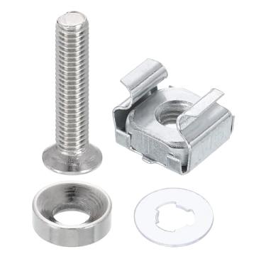 Imagem de PATIKIL M5 x Porca de gaiola de montagem em rack de 25 mm, 50 peças de parafusos de rack de aço carbono porcas quadradas de zinco para montagem de prateleiras de armário de servidor roteadores console