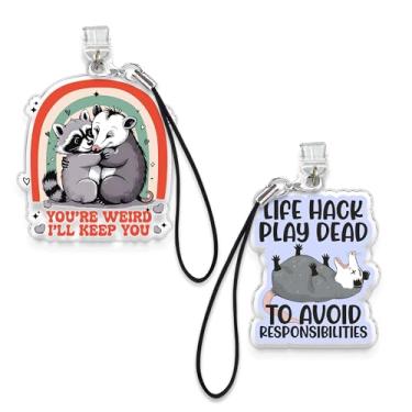 Imagem de Conjunto de 2 peças Life Hack Play D*ad para evitar responsabilidades, You're Weird I'll Keep You Kindle Charms, pingente de plugue de poeira 3,8 cm guaxinim gambá relâmpago/tipo C com alça material