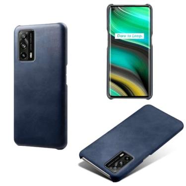 Imagem de Capa para OPPO Realme X7 Pro,Proteção contra quedas,Casca de volta de cor sólida simples,Design de couro de imitação de plástico-Blue