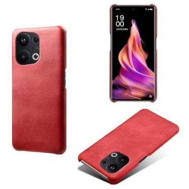 Imagem de Capa para OPPO Reno 10 Pro+,Proteção contra quedas,Casca de volta de cor sólida simples,Design de couro de imitação de plástico-Red