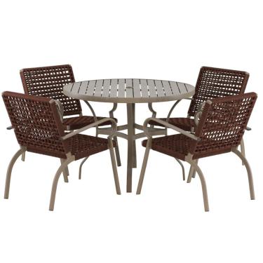 Imagem de Kit 4 Cadeiras Corda Náutica e Mesa Tampo Ripado Varanda Alumínio Varanda Edícula