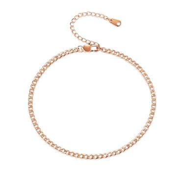 Imagem de INBLUE Tornozeleiras de aço inoxidável para mulheres, ouro, prata, ouro rosa, contas, fígaro/cubano, corrente de elos no tornozelo, ajustável, joia à prova d'água para praia, 6 mm, Aço inoxidável, Sem