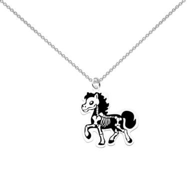 Imagem de WUSUANED Colar de caveira de cavalo engraçado joia de esqueleto animal presente de ossos loucos presente para amantes de cavalos, Large, Aço inoxidável, Sem Pedra Preciosa