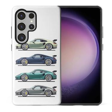 Imagem de CARLOCA Compatível com Samsung Galaxy S25 Ultra Full Body Protective Glossy Case para meninas meninos à prova de choque moda estética padrão old school cinza verde azul super carro