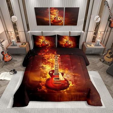 Imagem de Castle Fairy Conjunto de edredom completo de guitarra, tema de música rock, jovens, homens, adolescentes, crianças, meninos, meninas, crianças, meninos e meninas, conjunto de colcha com 3 peças