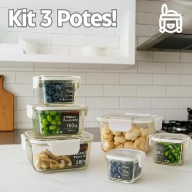 Imagem de Kit 3 Potes Herméticos Empilháveis com Tampa com Trava de Segurança - 