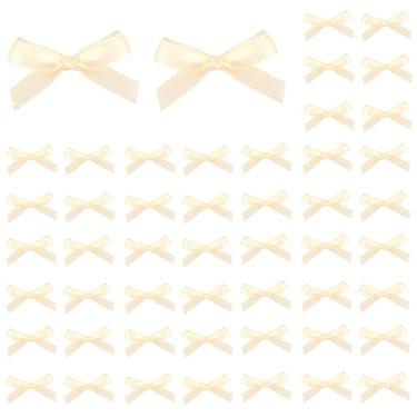 Imagem de 50 peças de mini laços de fita para embrulho de presente, pequeno presente pequeno pré-fabricado bege decoração para festa sacos bolo meninas mulheres grampo de cabelo, laço de fita para dia dos