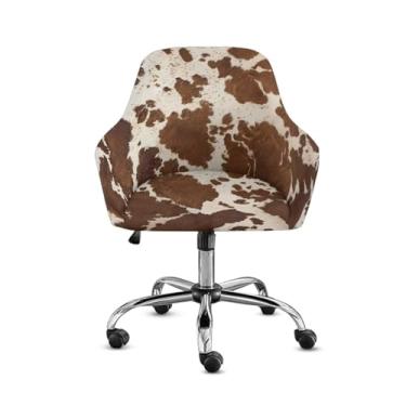 Imagem de Cugasmaru Capa elástica para cadeira de escritório com estampa de vaca capa elástica para cadeiras giratórias, cadeiras de mesa (capas traseiras, assentos, braços), design moderno para várias cadeiras