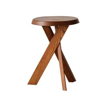 Imagem de Mesa lateral minimalista de madeira simples banqueta pequena redonda baixa sala de estar varanda mesa de cabeceira (marrom)