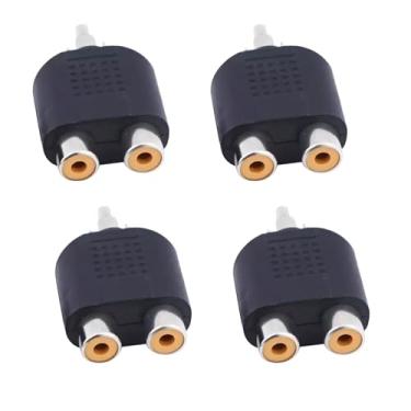 Imagem de Adaptador divisor de áudio e vídeo 4 peças RCA macho para 2 conectores fêmea RCA para extensão de cabos de áudio
