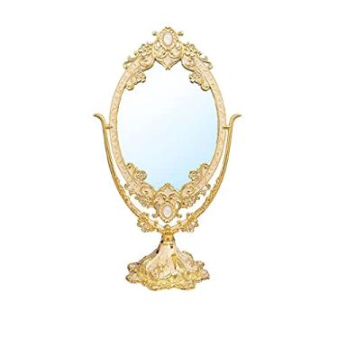 Imagem de TLTDSMY Espelho de mesa espelho de metal espelho de maquiagem espelho de mesa espelho de vestir dupla face espelho de beleza casa quarto retrô adequado para viagens, maquiagem, escritório