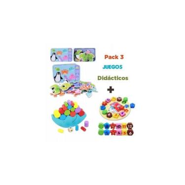 Imagem de Pacote com 3 quebra-cabeças educativos de brinquedos e blocos de madei