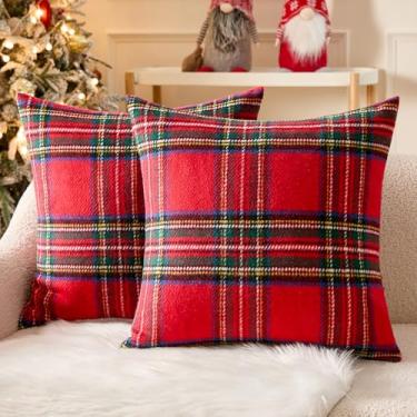 Imagem de MIULEE Conjunto de 2 capas de almofada decorativas xadrez de Natal com tartã escocês vintage fazenda de inverno Cuhion capas de travesseiro para sofá sala de estar sofá cama varanda decoração de casa