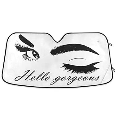 Imagem de Oarencol Fun Women Wink Eye Hello Gorgeous Car Windshield Sun Shade Cílios Maquiagem Full Foldable UV Ray Sun Visor Protetor solar para manter seu veículo fresco (139.7 cm x 70.1 cm)