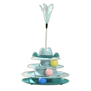 Imagem de Torre 3 Niveis Para Gato Com Bolinha Cor Verde Com Pena