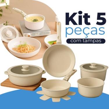 Imagem de Kit De Panelas De Indução E Gás Revestimento Cerâmico Com Cabo Removív