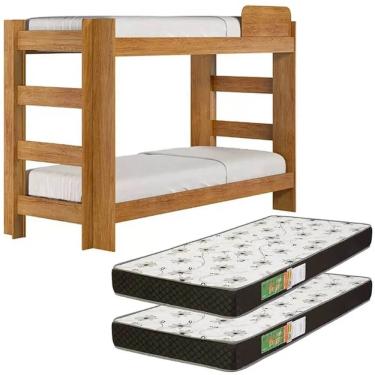 Imagem de Kit Beliche Florida com 2 Colchões Solteiro D20 88x188 Cor Amadeirado