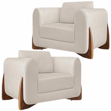 Imagem de Kit 2 Poltronas Decorativas Pés em Madeira Buzz Linho Pérola - Gran Belo