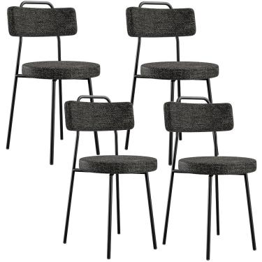 Imagem de Kit 04 Cadeiras Decorativas Estofada Para Sala De Jantar Barcelona F01 Linho Chumbo - Lyam Decor