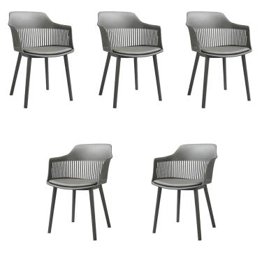 Imagem de Kit 5 Cadeiras Decorativas Prescott Sala de Jantar PP/PU Cinza G56 - Gran Belo